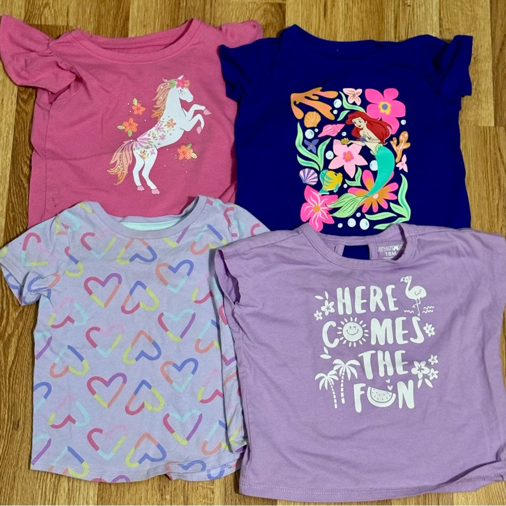Colorful Kids' T-Shirts Set, Various Brands, 4 count, Baby Girl Size 18M